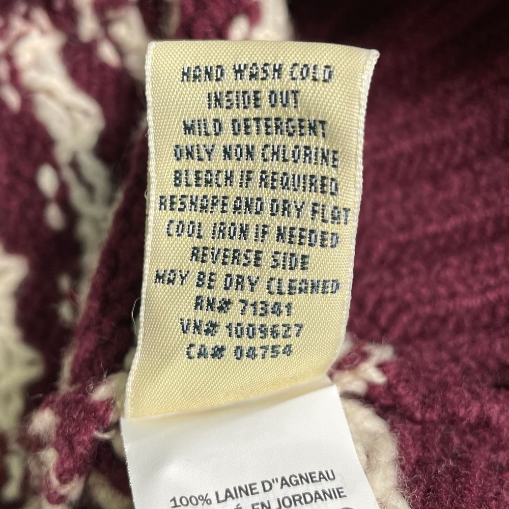 L.L.Bean Lambswool Cardigan Sweater XL Burgundy Fair Isle Shawl Collar - Picture 5 of 9